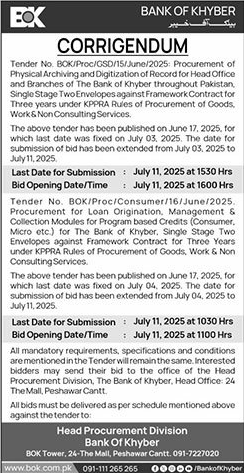 Bank of Khyber Tender Notice